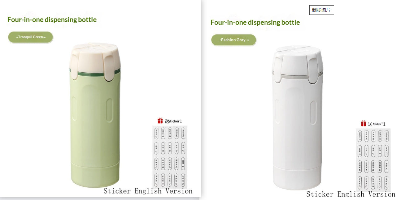 4-in-1 dispensing bottle set, light green and white with label stickers included