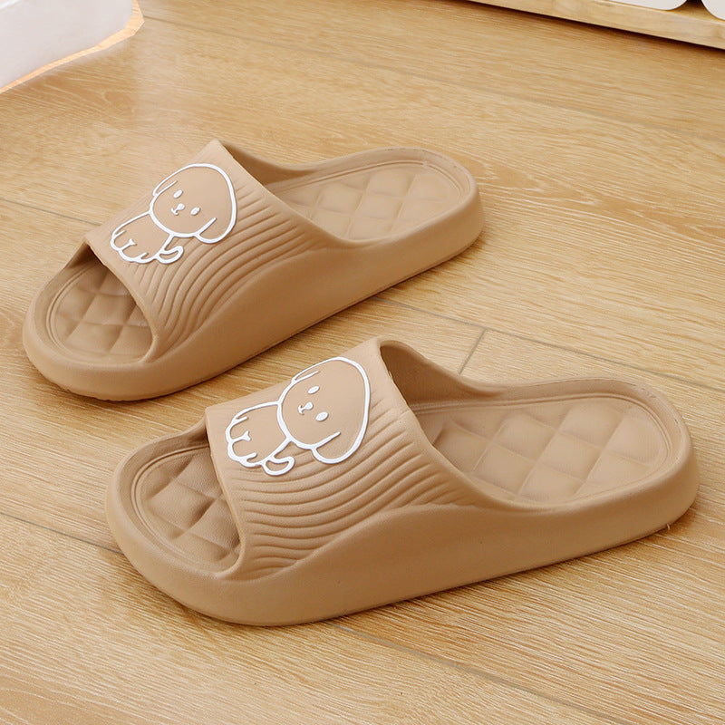 Apricot cartoon dog slide slippers with quilted diamond insole and open toe