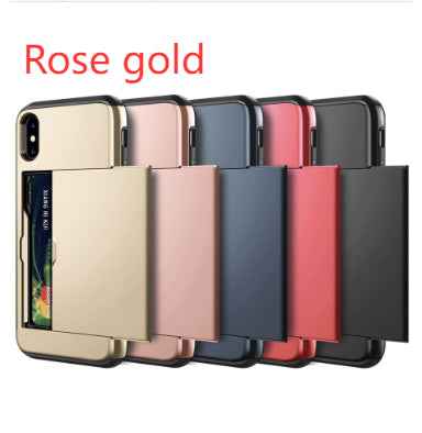 Mobile phone card case color options with rose gold case shown