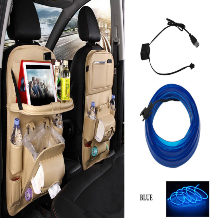 Blue car organizer hanging strap set with adjustable cord and hooks