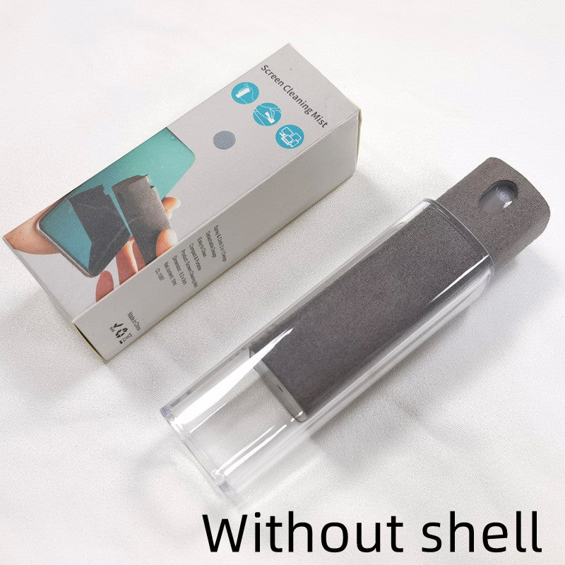 Portable screen cleaner set, gray cloth cleaner in clear tube container.
