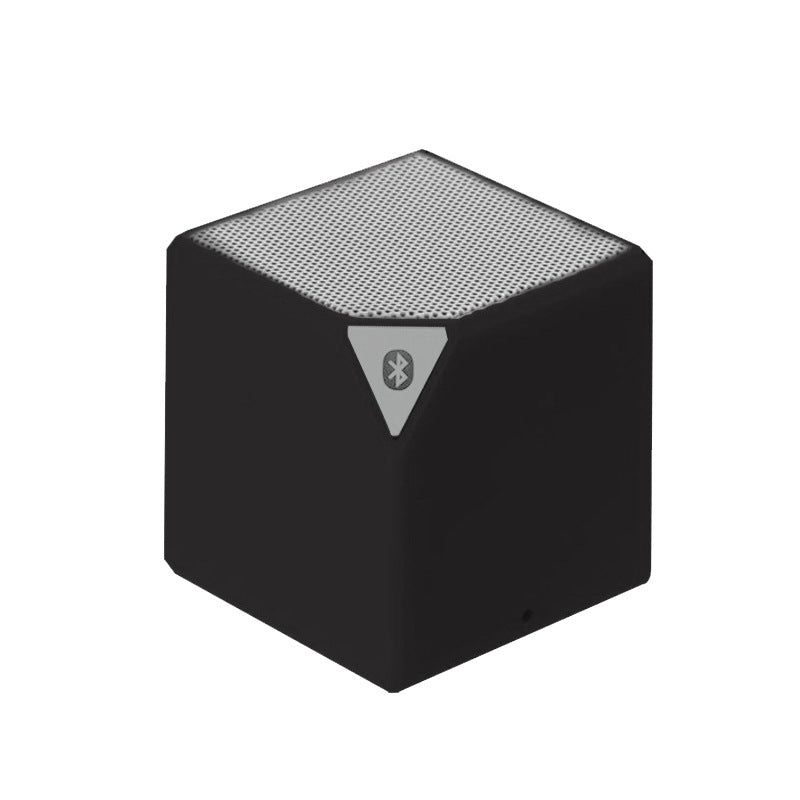 Black Rubik's Cube Bluetooth speaker with top mesh grille and centered Bluetooth logo