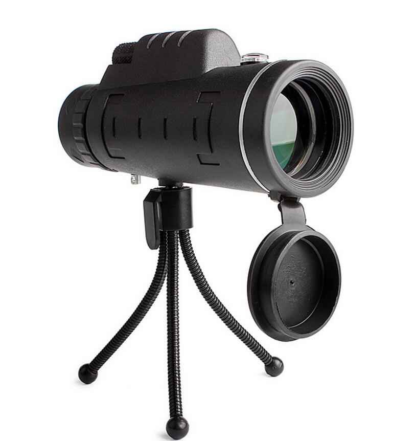 Monocular telescope zoom scope with side lens cap and three tripod legs
