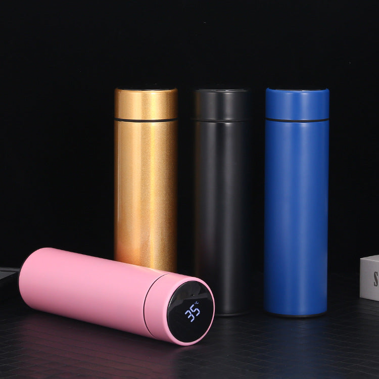 Smart vacuum water bottle set (500ml): pink, gold, and blue, with LED temp display