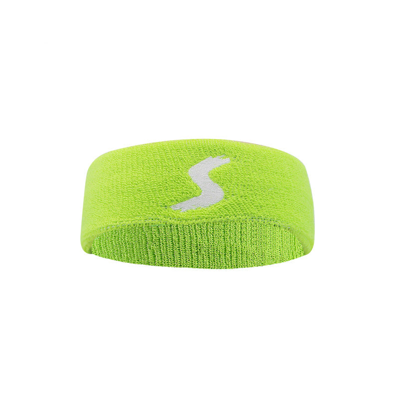 Fitness headband, lime green knit with white S logo