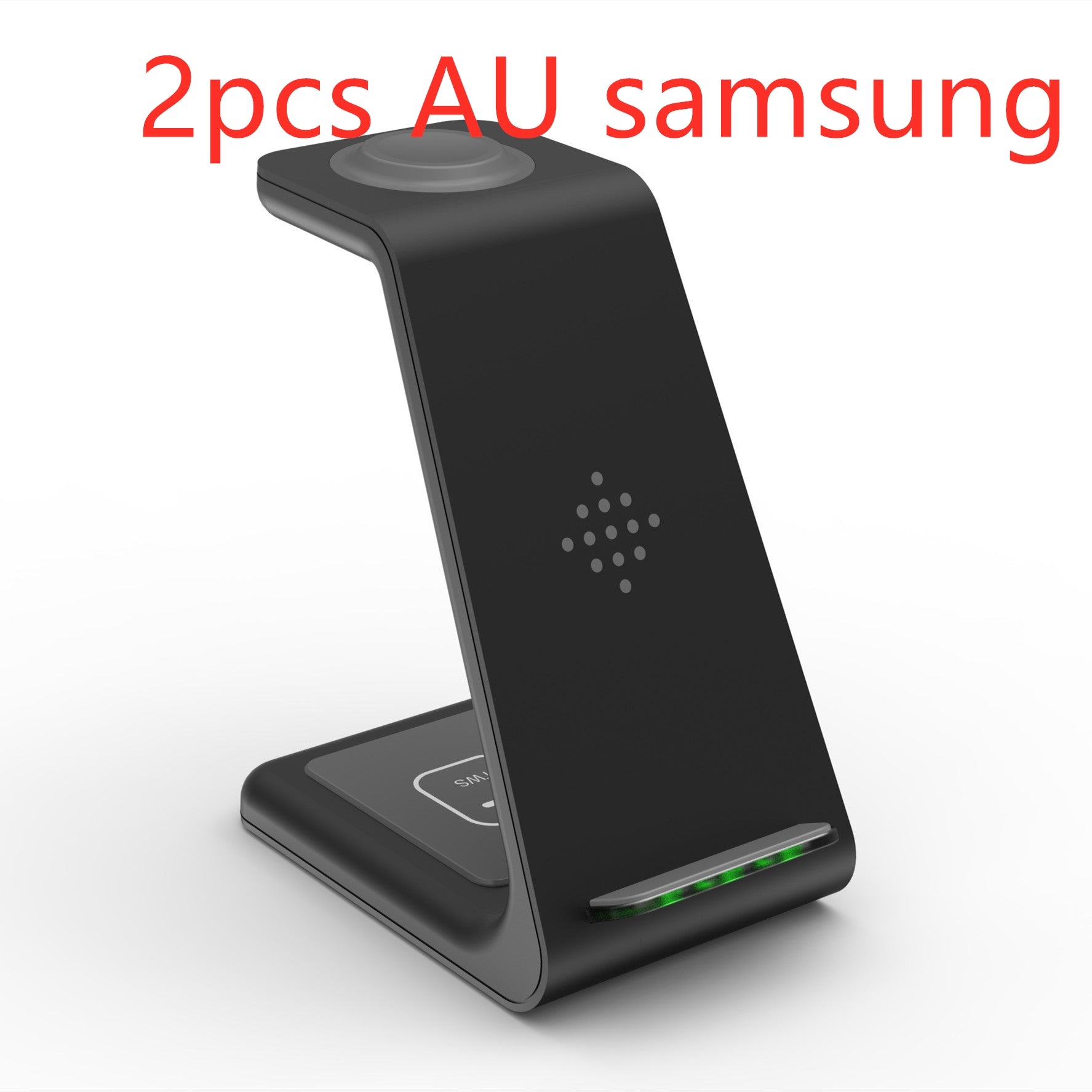 Black wireless phone charger stand with angled base and top charging indicator light