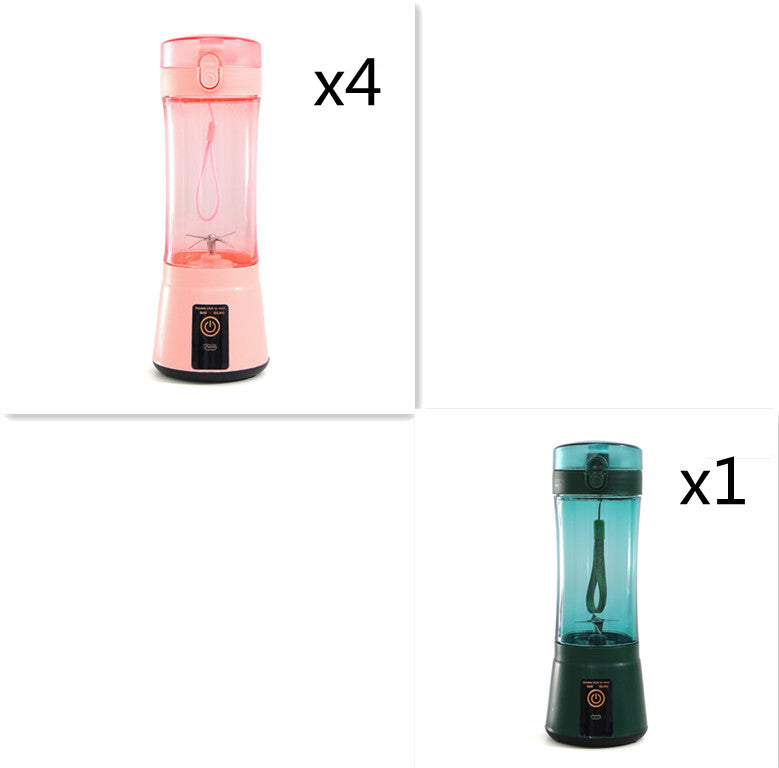 Portable electric fruit juicer mini blender set with pink and teal containers