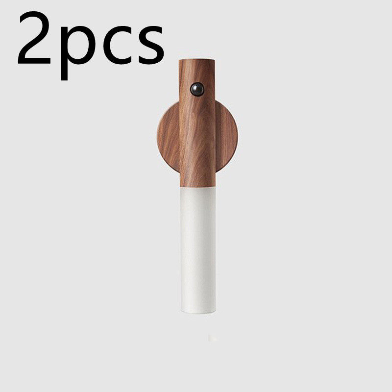 Dark wood and white magnetic LED night light with circular sensor on top, 2-pack