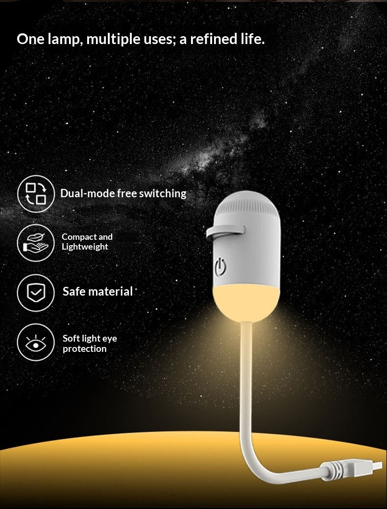 White USB night light lamp with warm bulb and flexible cord
