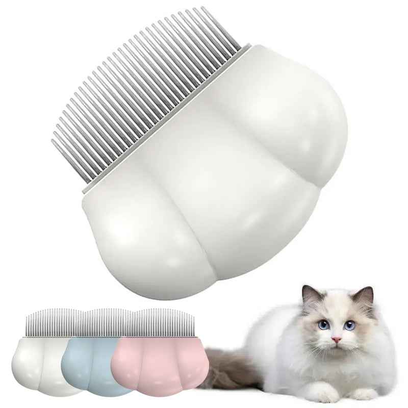 Pet grooming comb with short metal teeth, cream shell handle