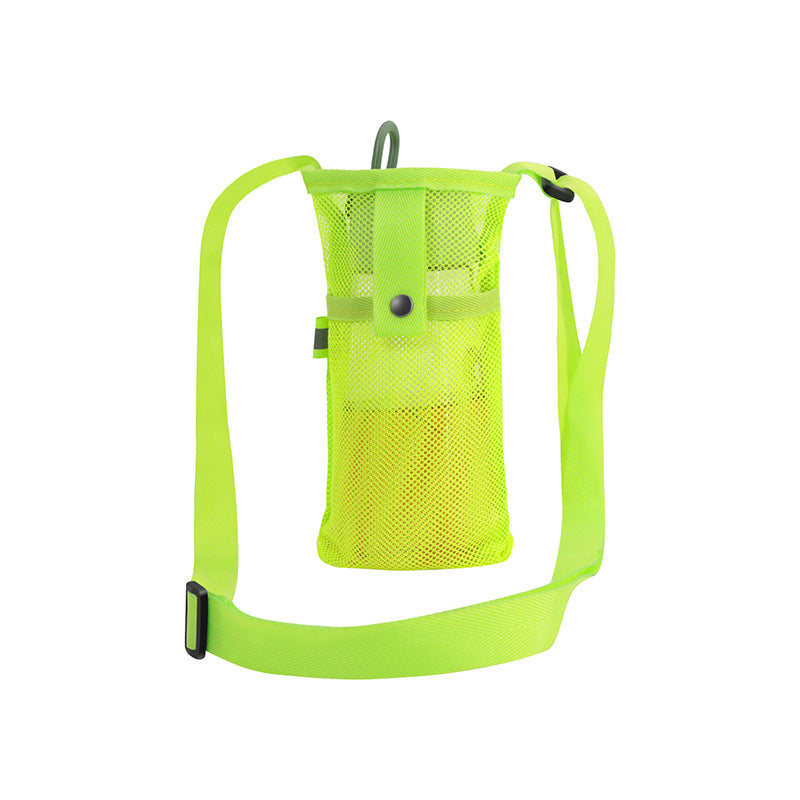 Mesh water bottle holder sling bag in lime green with adjustable shoulder strap
