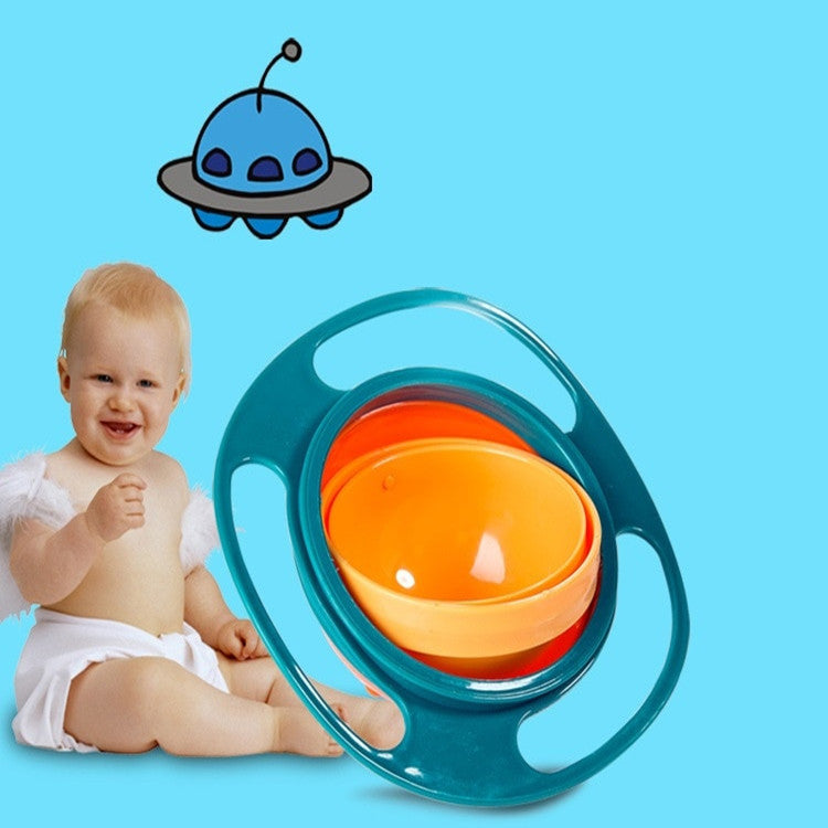 Rotating spill-proof bowl with teal outer ring and orange inner bowl