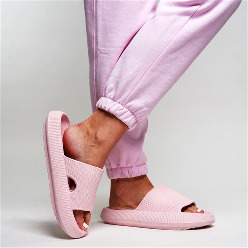 Indoor rubber foam slide sandals, pink, open toe and thick sole