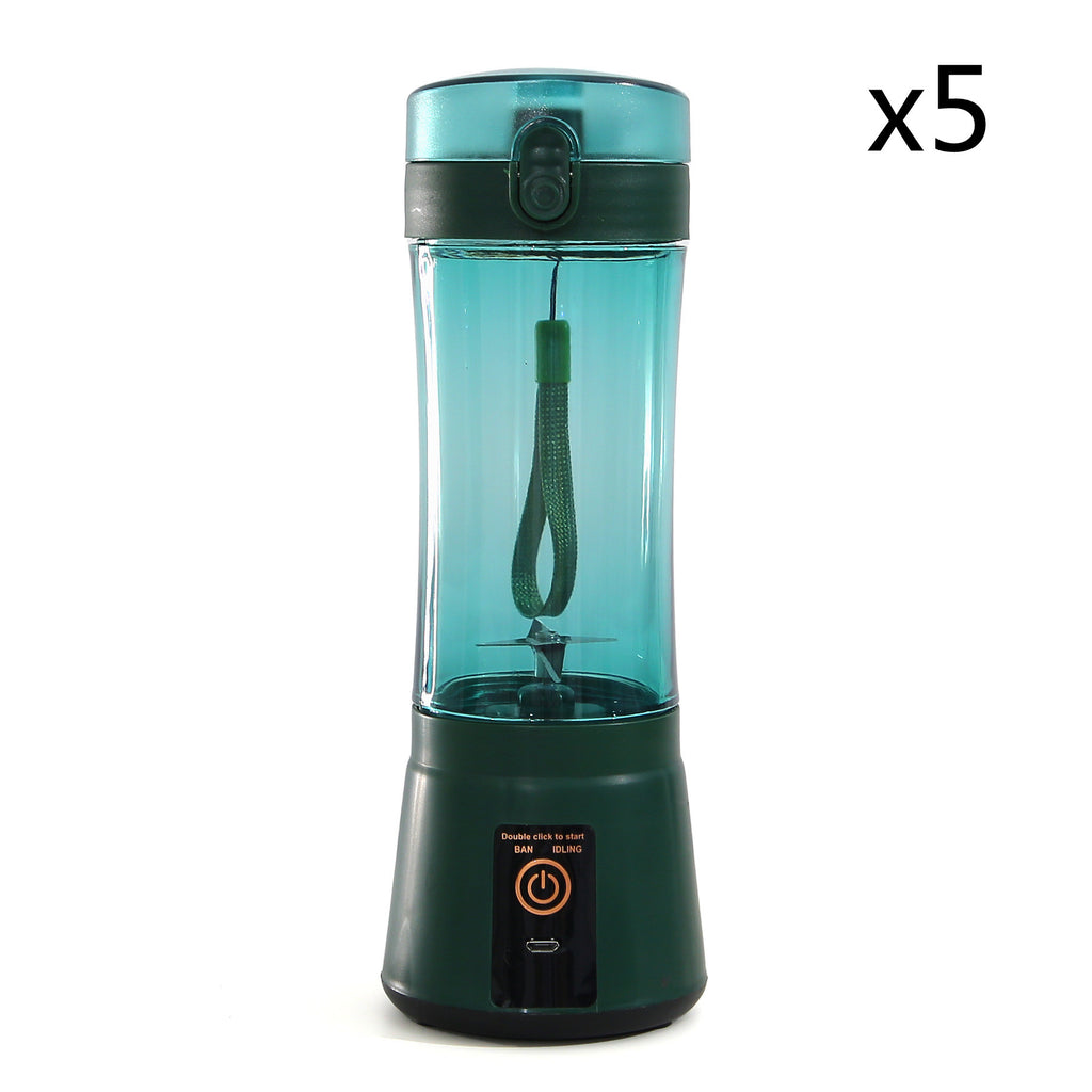 Wireless mini smoothie blender, teal transparent cup with green lid and dark base