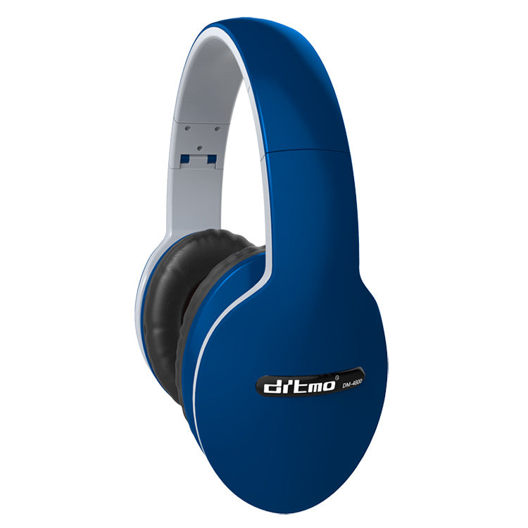 Blue wired gaming headset with padded over-ear cups and light-colored inner band