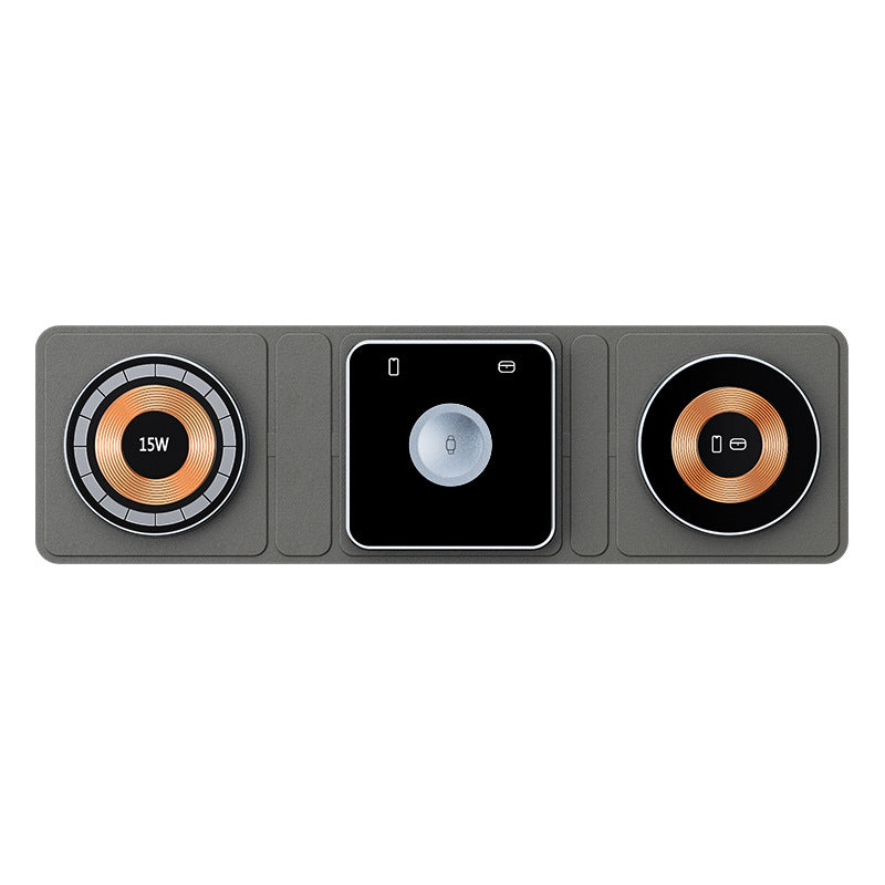 Black 3-in-1 magnetic wireless charger station with phone and earbuds charging blocks