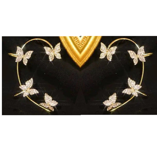 Gold butterfly hoop ear cuff with glitter butterfly charms, multiple butterflies around