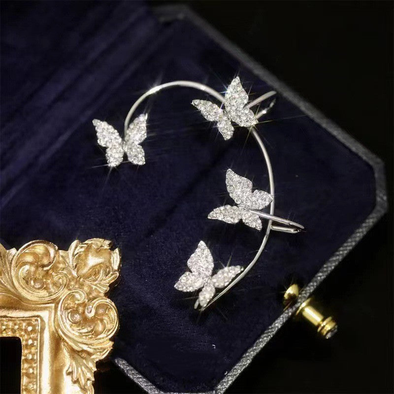 Silver butterfly ear cuff set with sparkly butterflies on circular hoop, in gift box