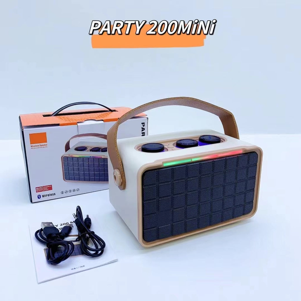 Khaki outdoor Bluetooth speaker with RGB bar and top control buttons