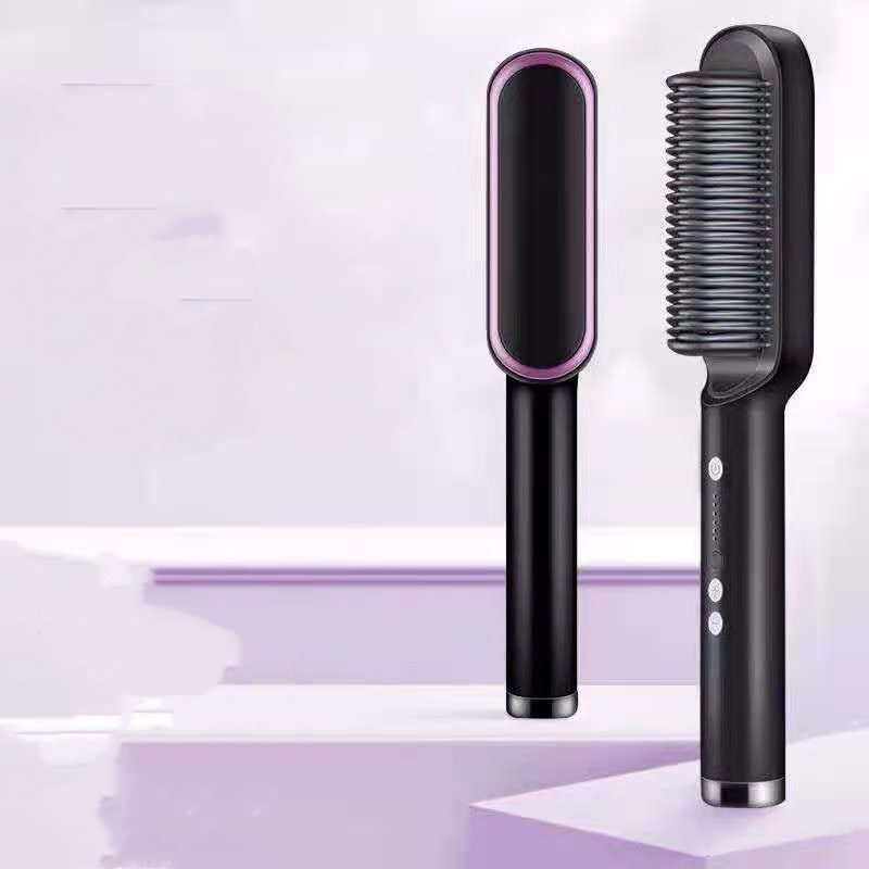 Black and purple 2-in-1 hair straightener and hot comb with heated comb