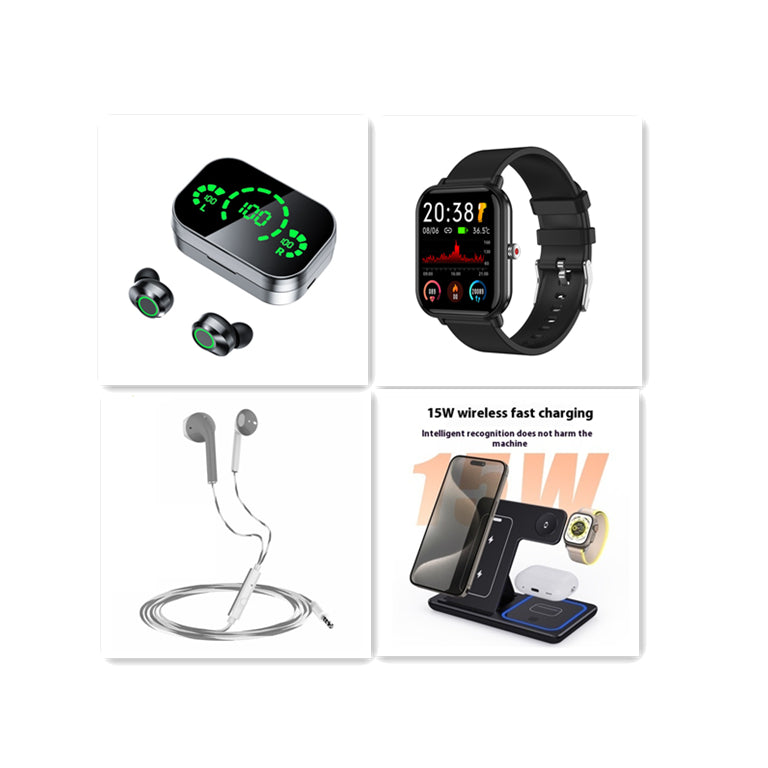 Wireless earbuds with charging case and smartwatch-style screen display