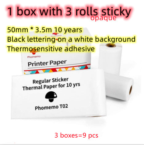 Thermosensitive label printer paper rolls set with white paper box and roll stack