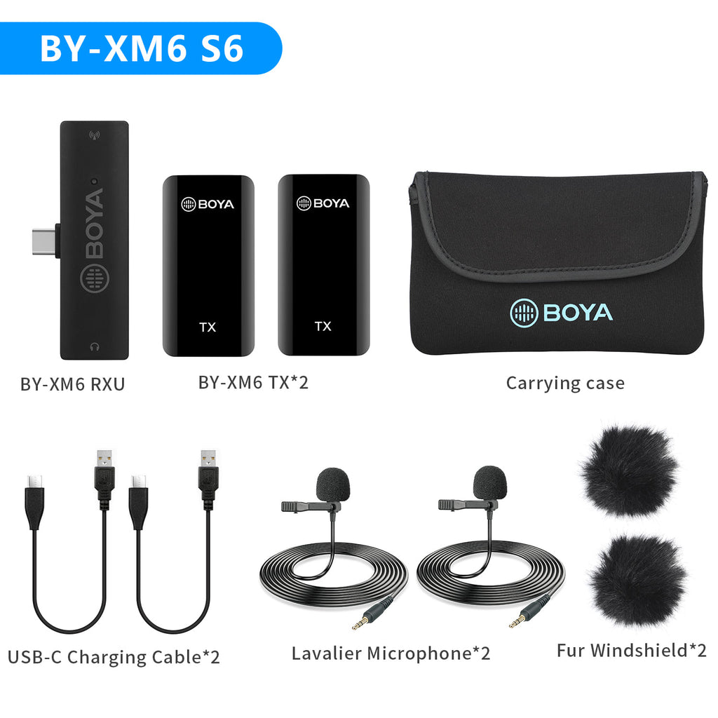 Black wireless microphone system kit with carrying case, two transmit units, and windshields
