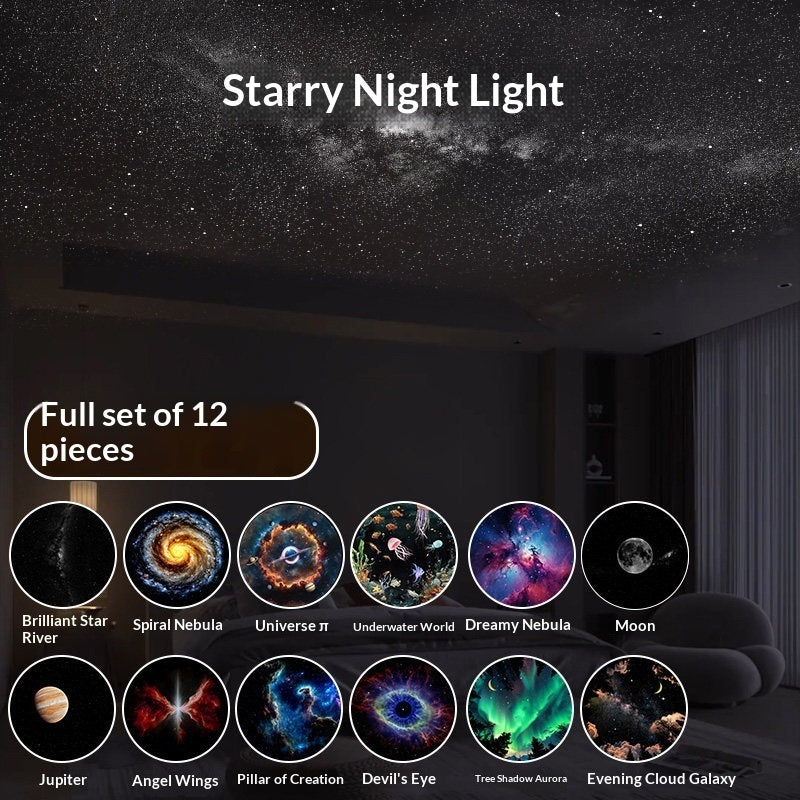 Star night light projection with bedside lamp and multiple themed light effects