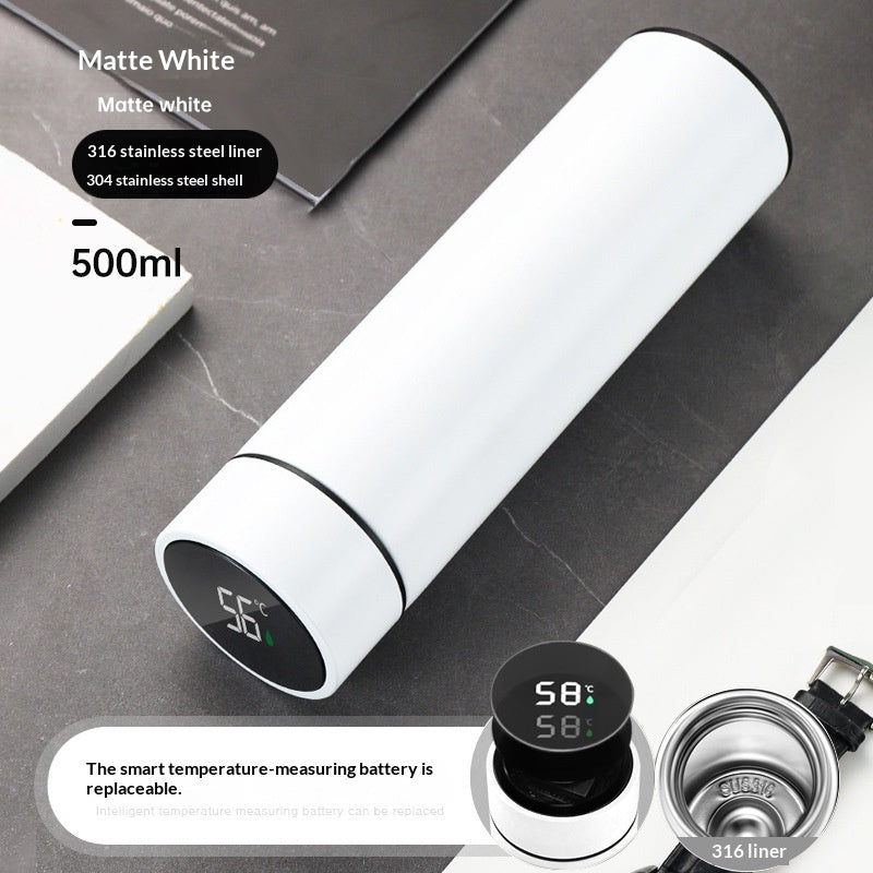 316 steel smart insulated water bottle, matte white, 500ml, removable battery module