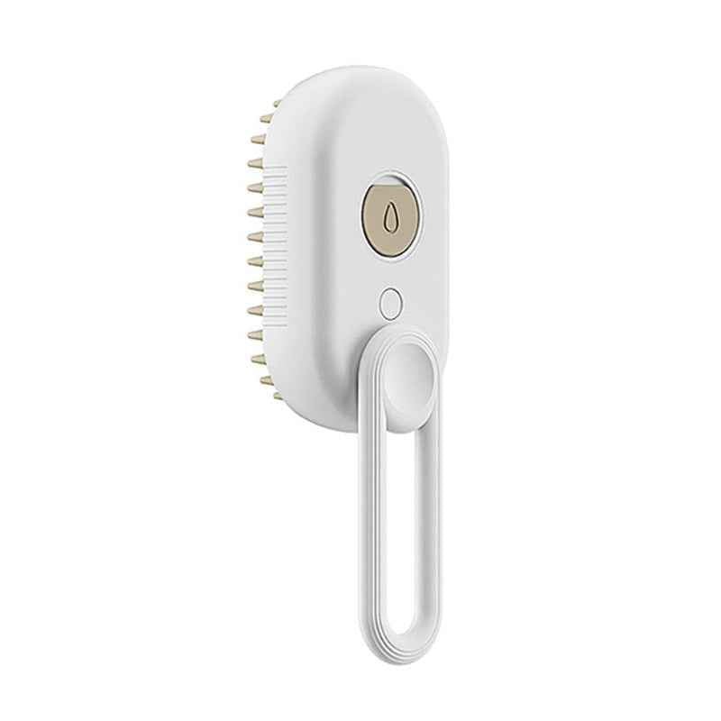 White electric pet grooming comb with orange bristle face and side control buttons