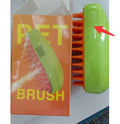 Pet grooming brush set, green and yellow, with orange bristle combs in packaging.