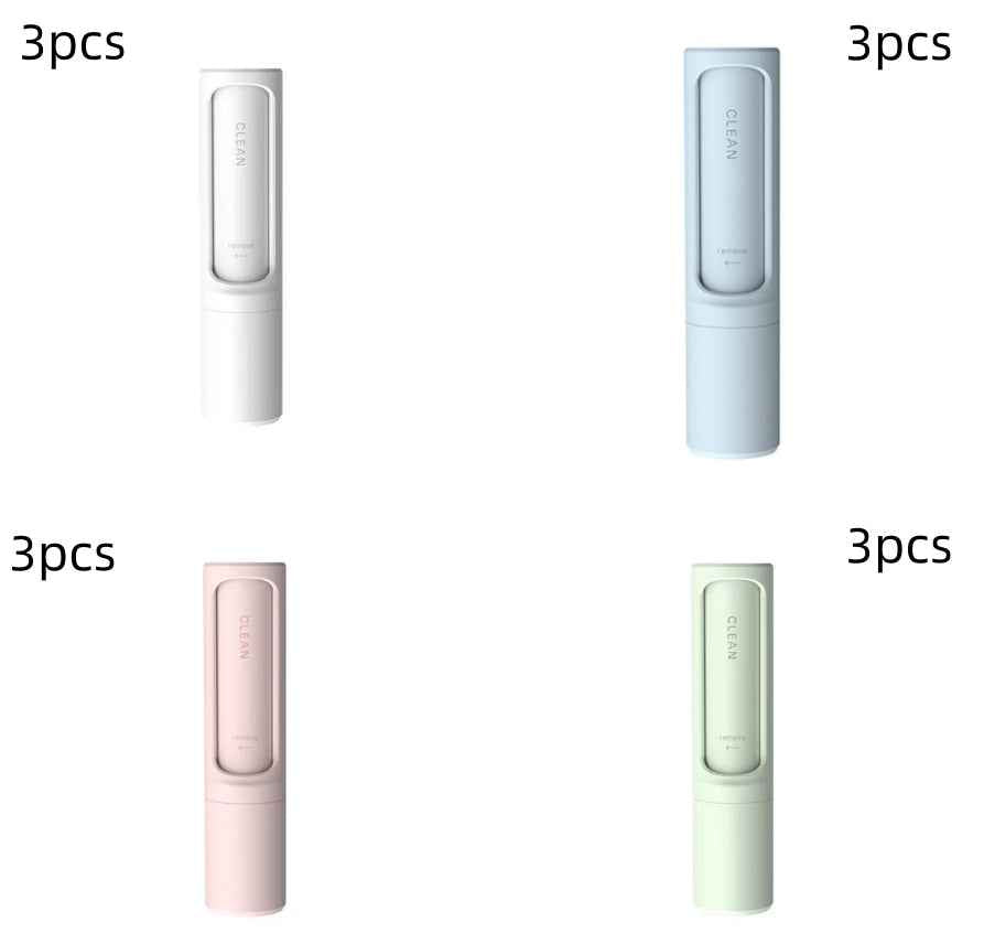 Pet hair remover lint roller set, multiple colors with white, pink, blue, and green bodies