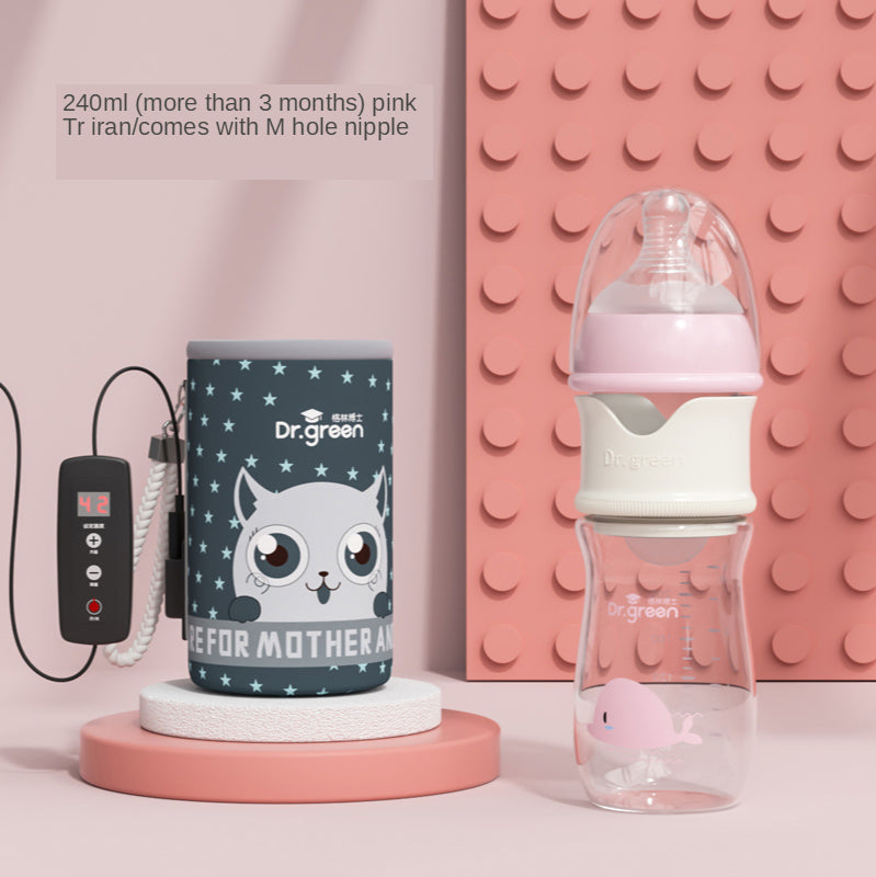 Pink 240ml baby thermal bottle with smart charging unit and digital display