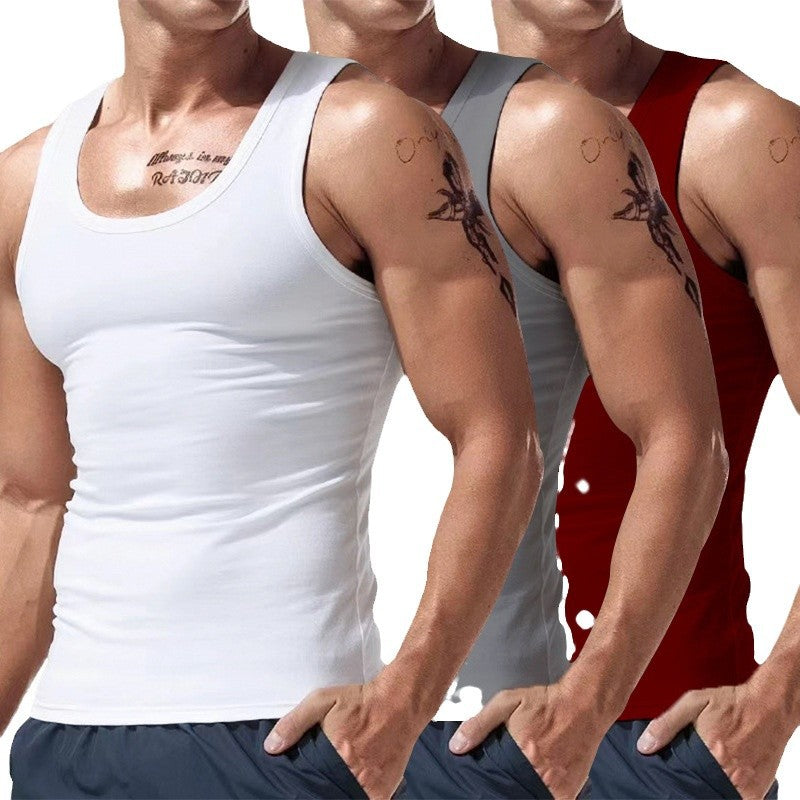 Men's sleeveless crewneck tank top set: white with black, gray, and red tops