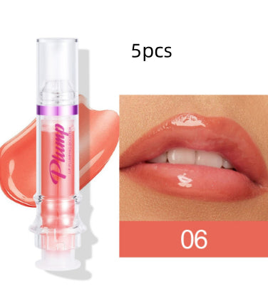 Lip glass liquid lipstick shade 06, 5pcs set, clear tube with glossy peach lip
