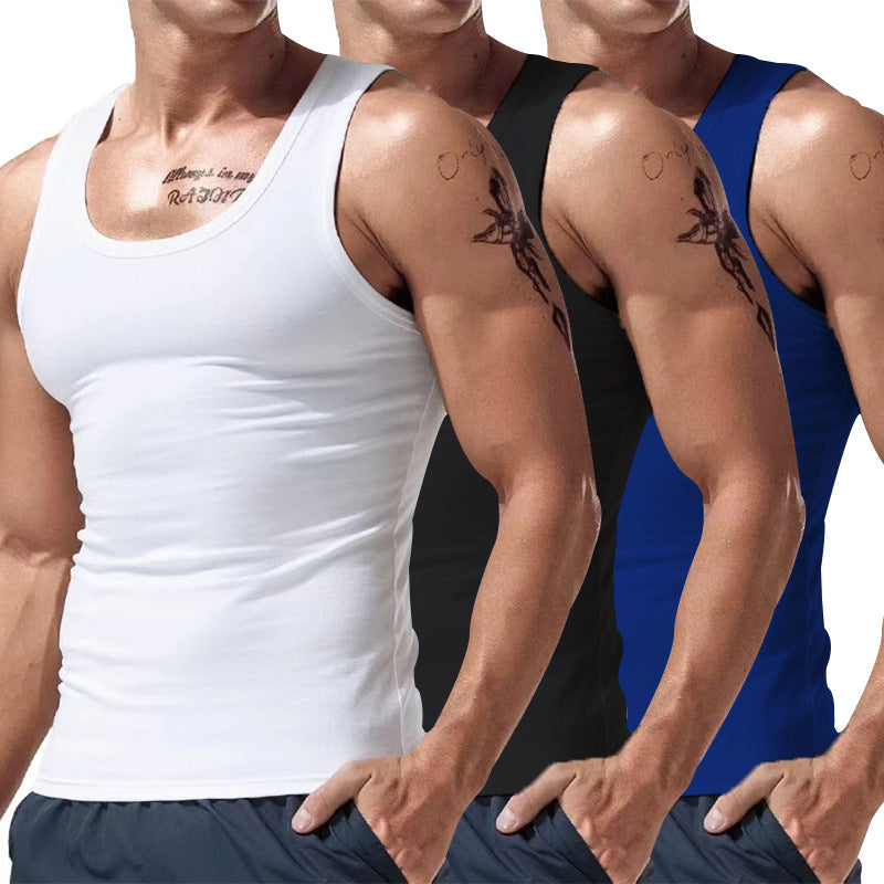 Men's sleeveless crewneck tank top set: white with black and royal blue tops