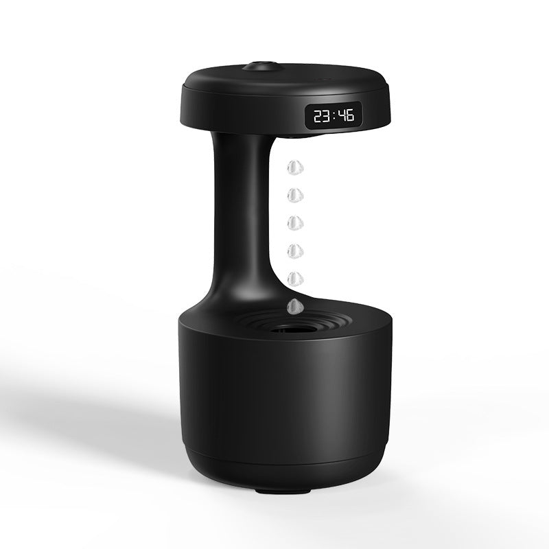 Black cool mist humidifier with digital display and central water drop nozzle