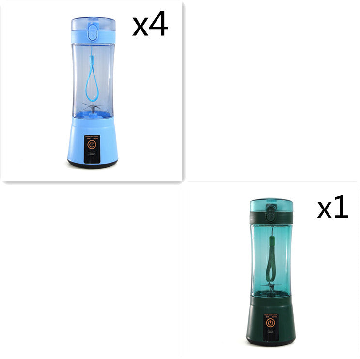 Portable electric fruit juicer blender with clear cup and light blue and teal bases