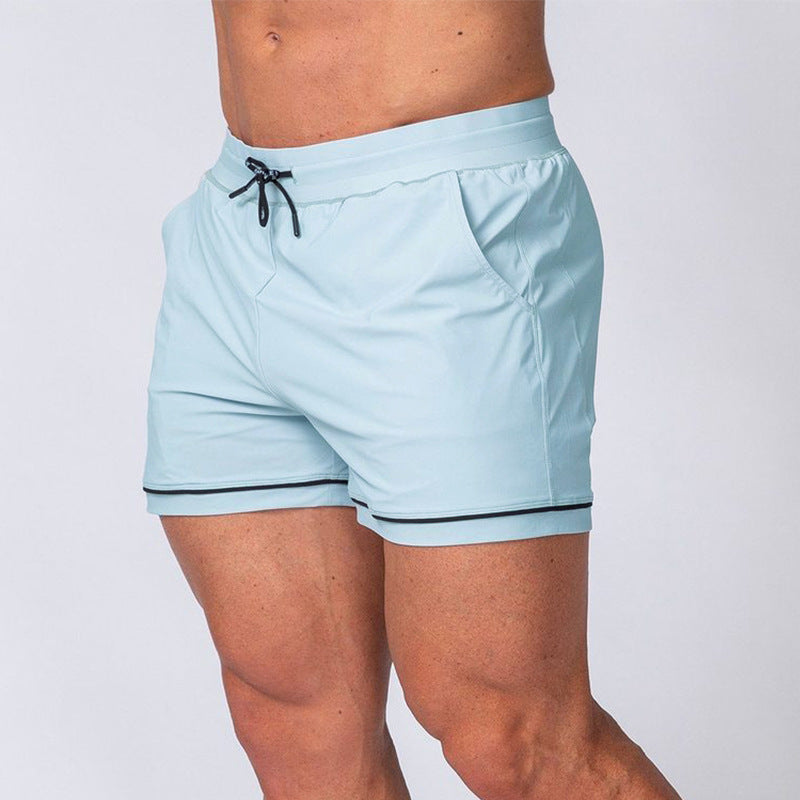 Light blue quick-drying sport shorts with drawstring waistband