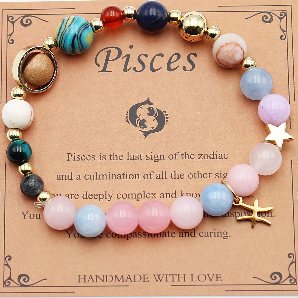 Pisces zodiac beaded bracelet with pastel beads and gold-tone star charm