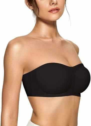 Black strapless push-up bandeau bra with smooth molded cups