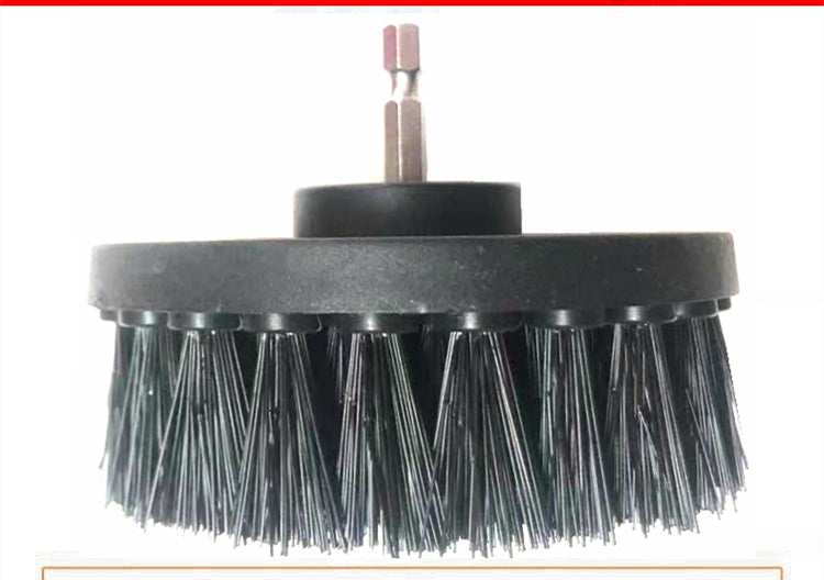 Electric drill cleaning brush head with black housing and dark bristles
