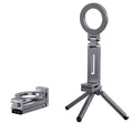 Gray magnetic phone holder stand with rotating ring clamp and tripod-style base