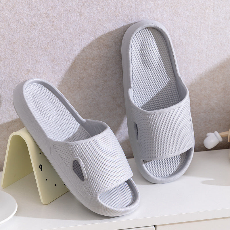 White thick-soled slide slippers with mesh upper and open toe, non-slip tread