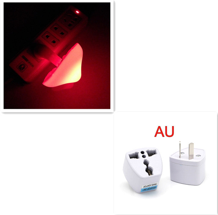 Mushroom night light wall plug lamp with red glowing mushroom head, white adapter