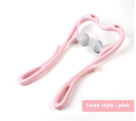 Swan-style pink neck massager roller tool with two rounded comfort handles