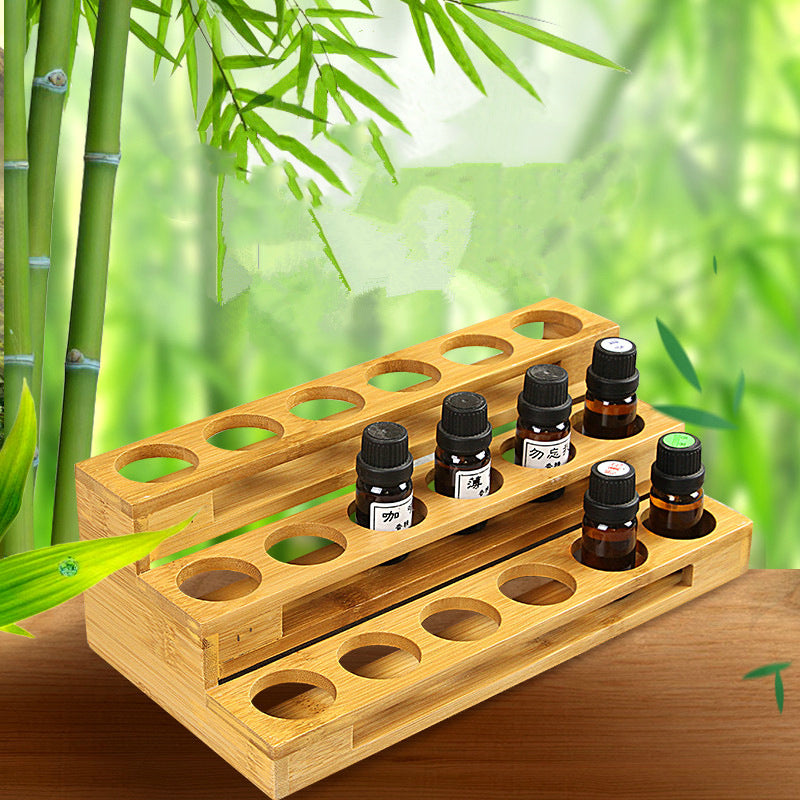 Wood essential oil bottle display rack with multi-row round holes for 30ML bottles