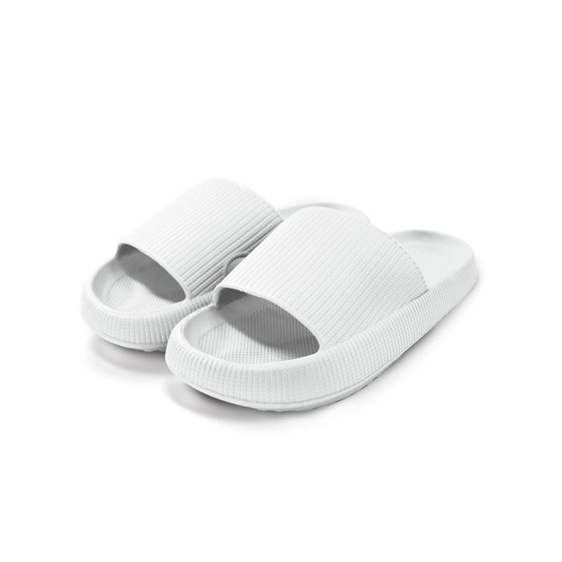Indoor slide sandals, white, ribbed upper with open toe