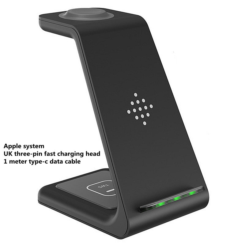 3-in-1 wireless charging stand, black phone dock with built-in USB port and pads