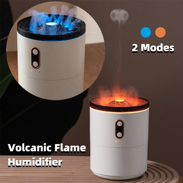 Volcanic flame aroma diffuser humidifier, white with glowing lava-style top